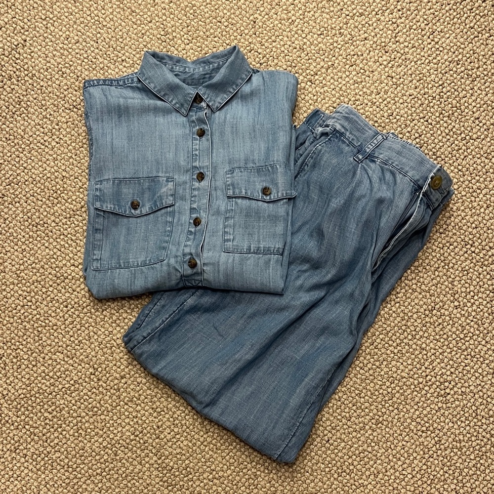 Coord Matching Set: Blue Chambray Denim Shirt and Pants